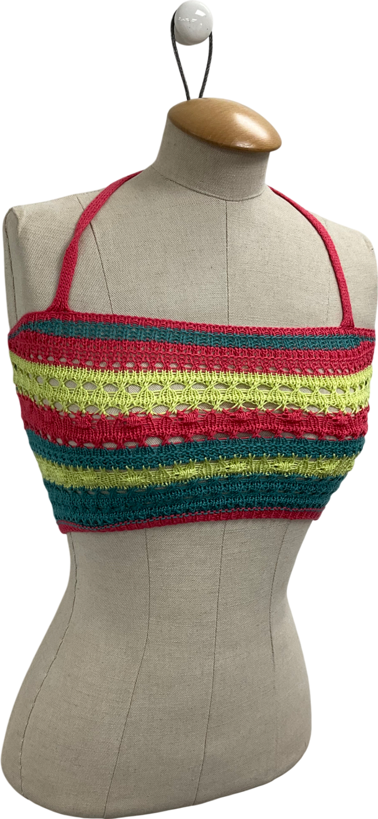 PrettyLittleThing Multicoloured Multi Crochet Cross Halter Neck UK XS