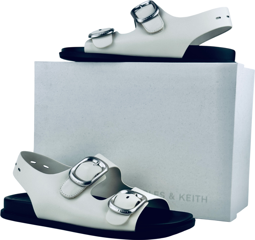 CHARLES & KEITH Buckled Double-strap Slingback Sandals - Chalk White UK 5 EU 38 👠