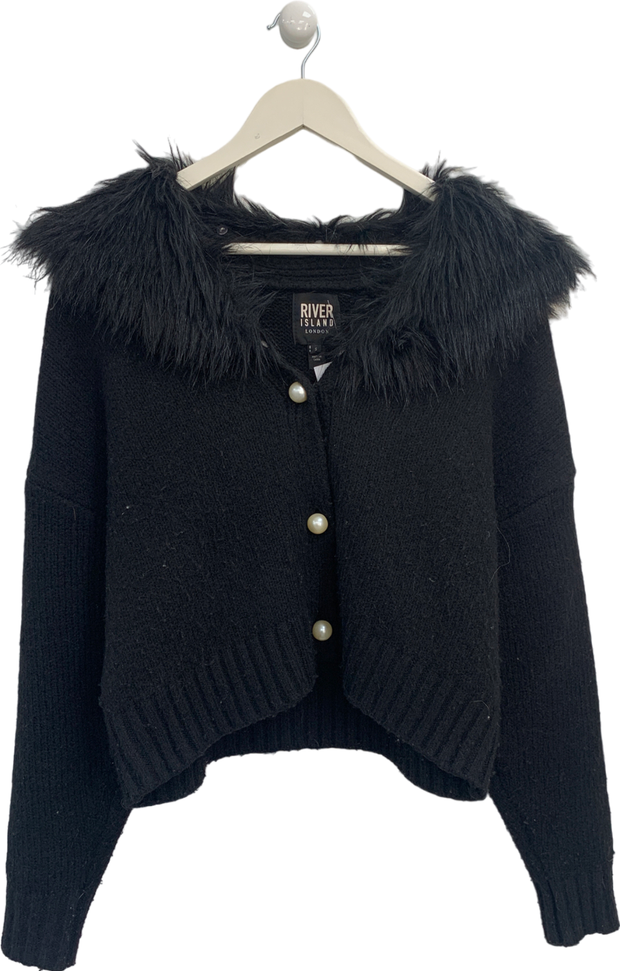 River Island Black Faux Fur Collar Cardigan UK S