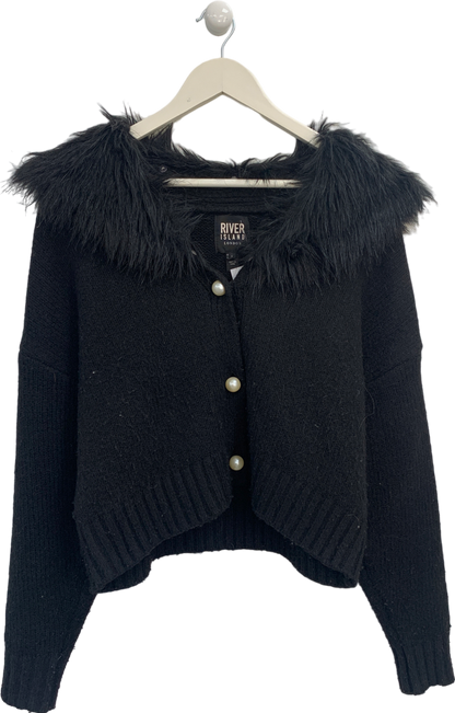 River Island Black Faux Fur Collar Cardigan UK S