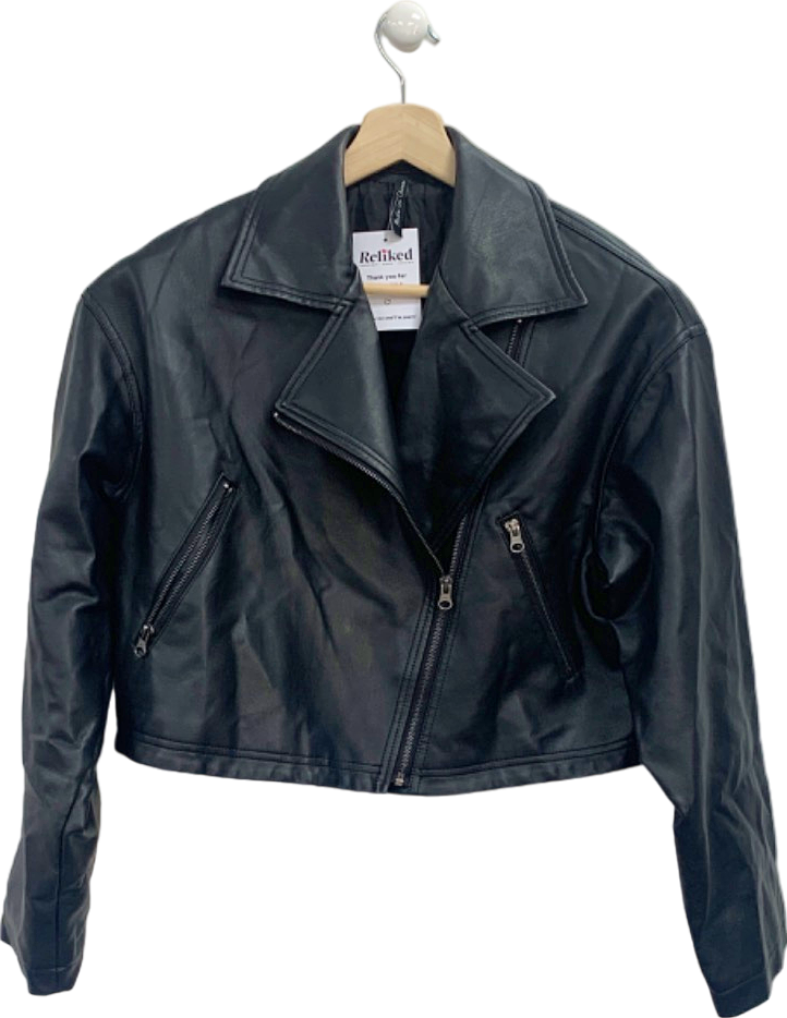 AsYou Black Faux Leather Biker Jacket UK 10