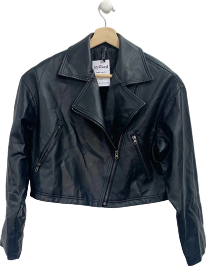 AsYou Black Faux Leather Biker Jacket UK 10