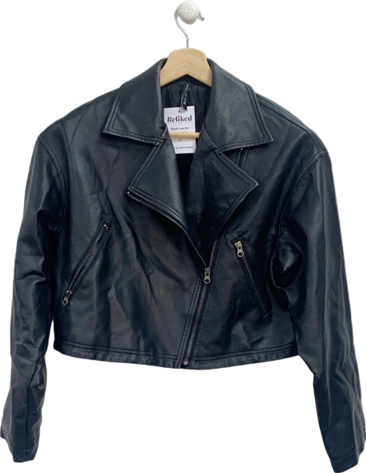 AsYou Black Faux Leather Biker Jacket UK 10