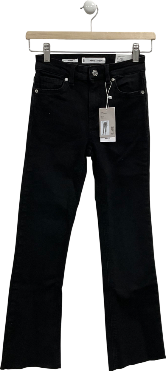 MANGO Black Sienna Mid Rise Flared Jeans UK 4