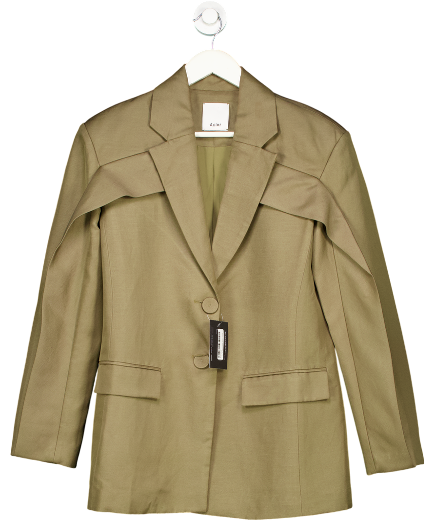 Acler Storm Green Penrith Linen Blend Oversize Blazer Jacket UK 6