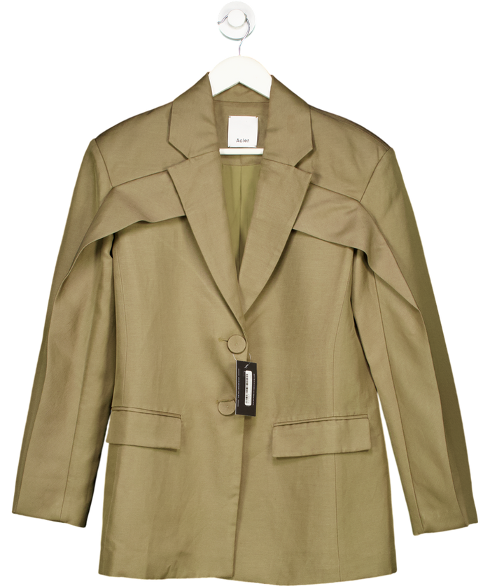 Acler Storm Green Penrith Linen Blend Oversize Blazer Jacket UK 6