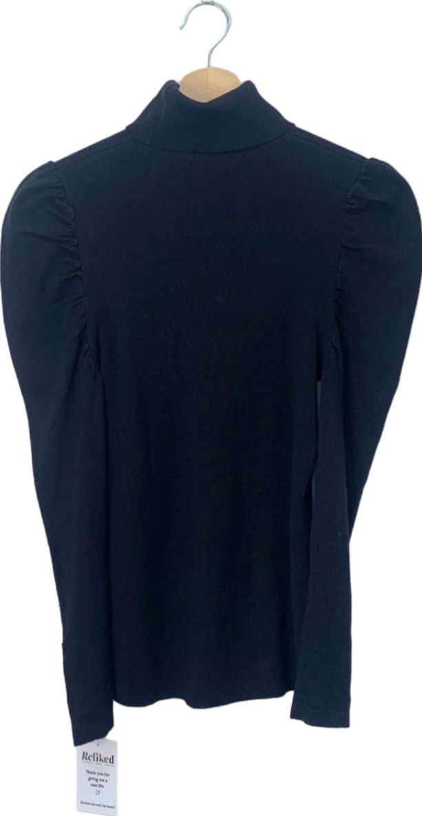 Sosandar Black High Neck Button Cuff Rib Knit Top Size UK 8