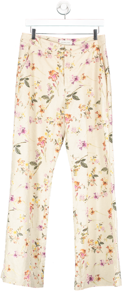 By Malina Cream Devi Pants In Soft Linen Floral UK M