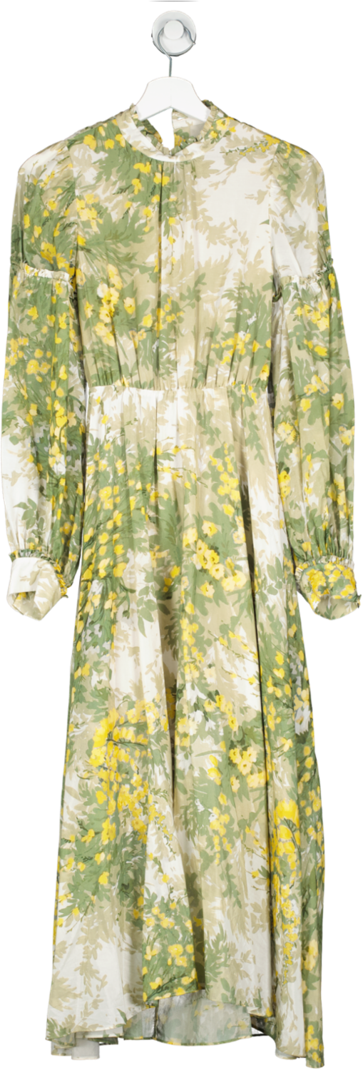 & Other Stories Green Open Back Floral Midi Dress UK 4