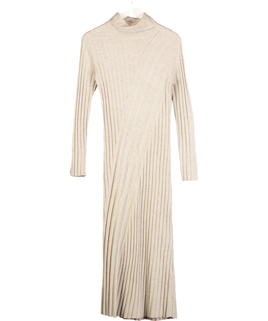 REISS Beige Candy Knitted Roll Neck Midi Dress UK S
