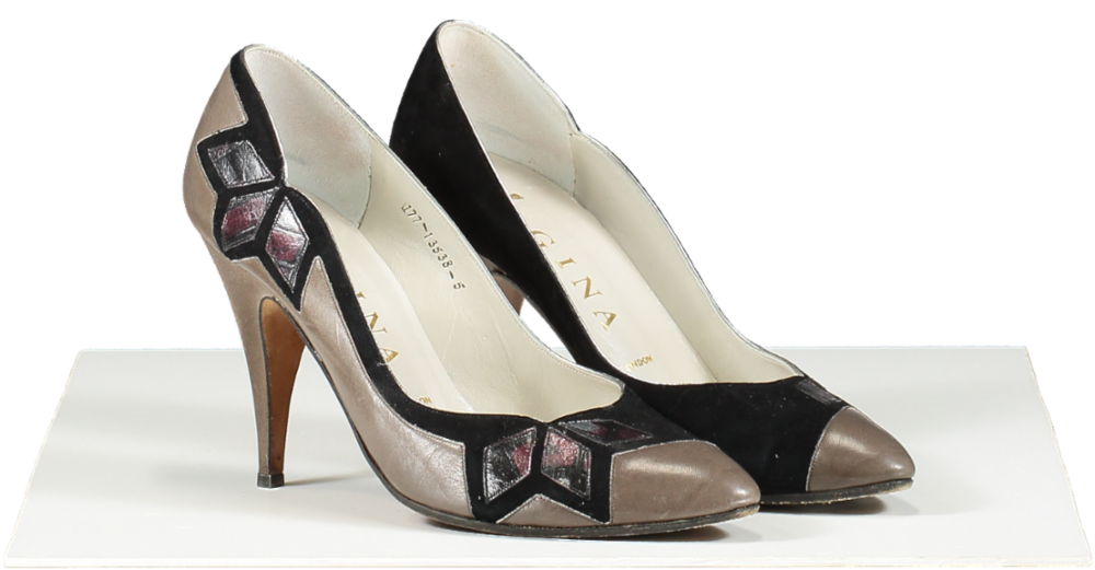 GINA Vintage Black Suede  & Taupe Leather Brazil Court Shoes UK 5 EU 38 👠