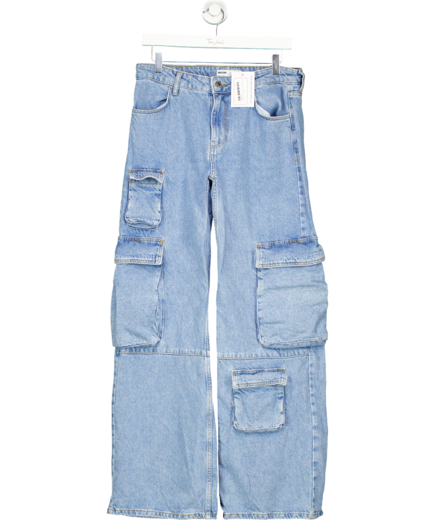 Bershka Blue Multi-pocket Cargo Jeans UK 8