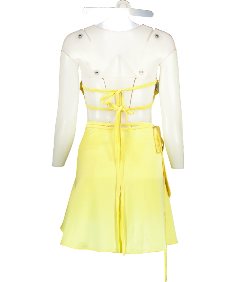 Deusa Yellow Satin Crop Top And Skirt Co-ord UK S/M