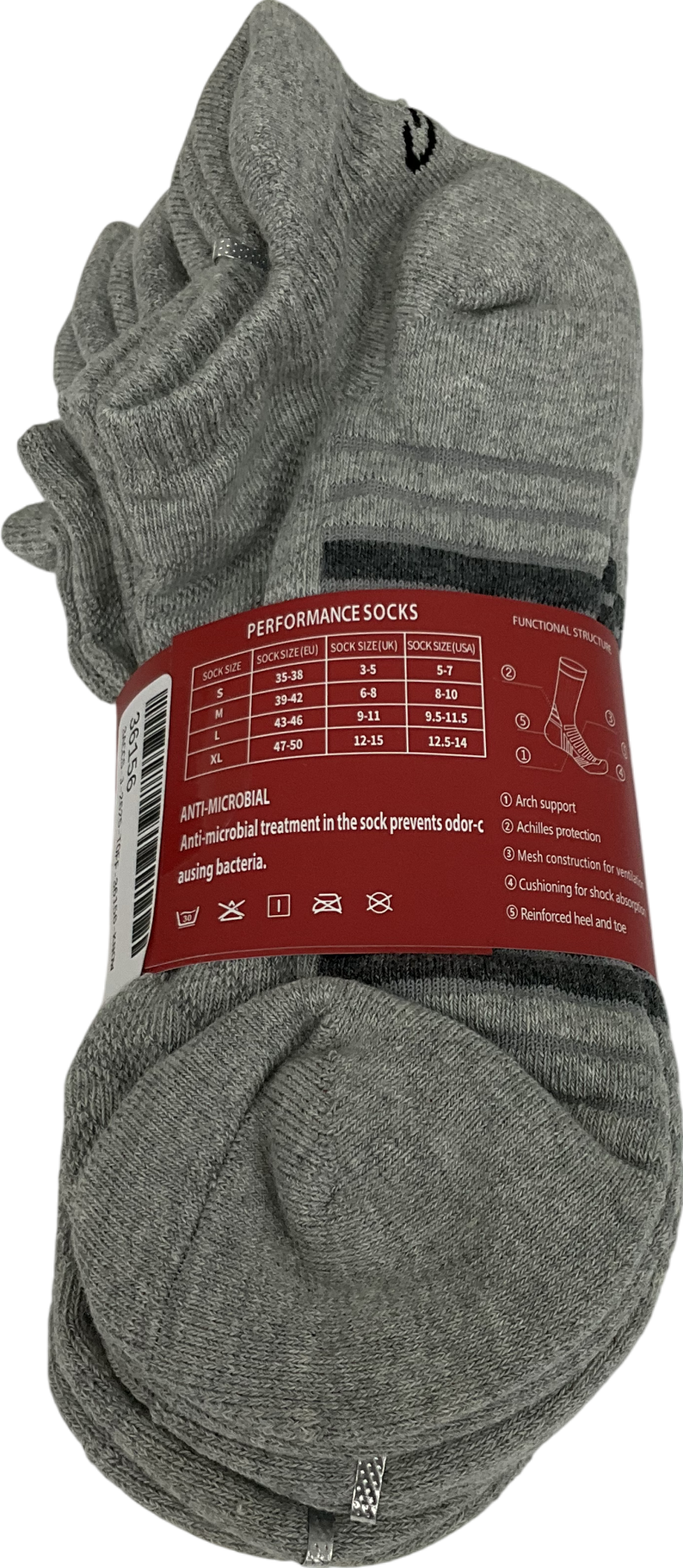 PERFOMANCE Grey Anti Microbial Performance Sock UK 12 EU 46 👞
