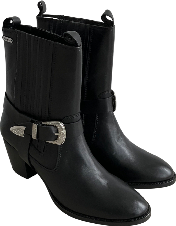 Pepe Jeans Black Luna Rock Leather Ankle Boots UK 7 EU 40 👠