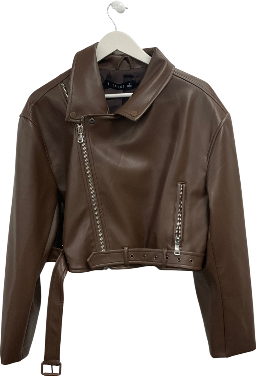 Lioness Brown Faux Leather Crop Jacket UK S