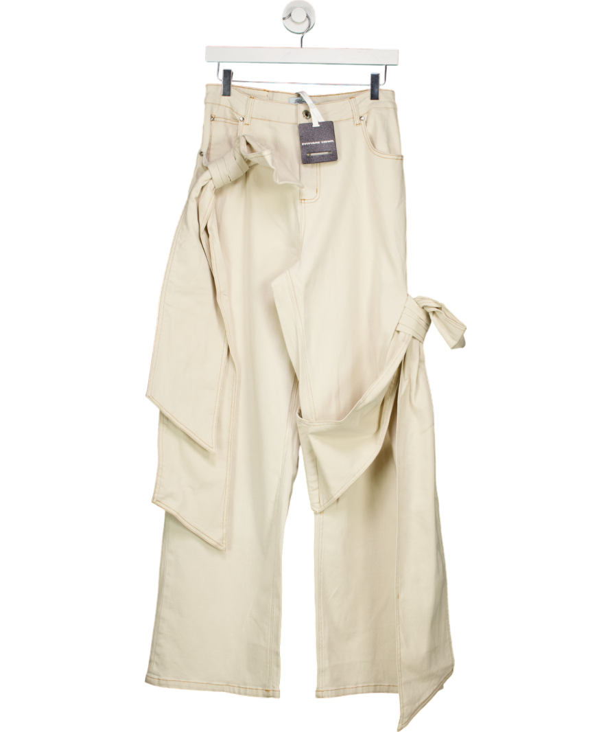 Blumarine Cream Bow-detailing Wide-leg Jeans UK M