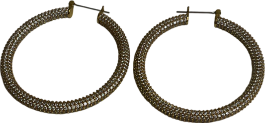 Metallic Gold Diamanté Hoop Earrings One Size