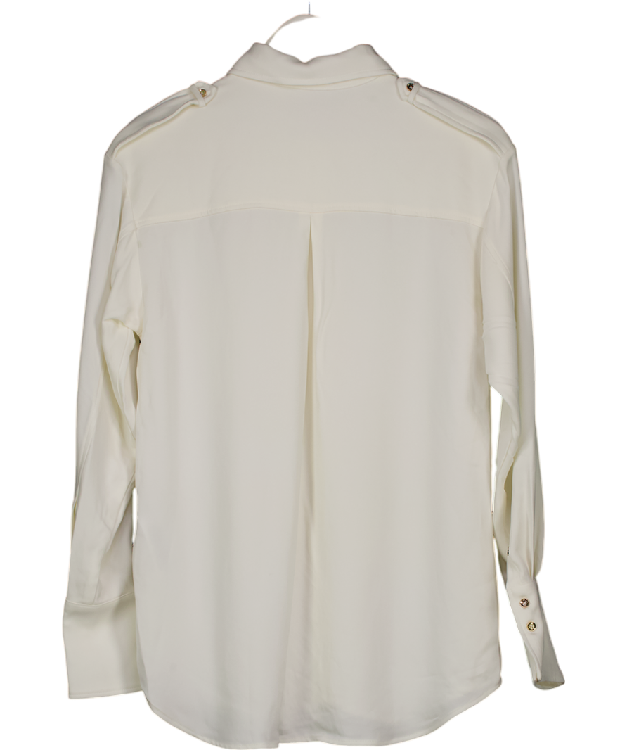 Karen Millen White Premium Viscose Crepe Long Sleeved Collared Top UK 6