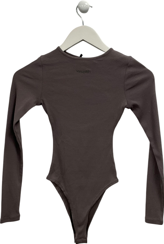 Vanquish Grey Restore Long Sleeve Ribbed Bodysuit In Cinder Brown UK XS