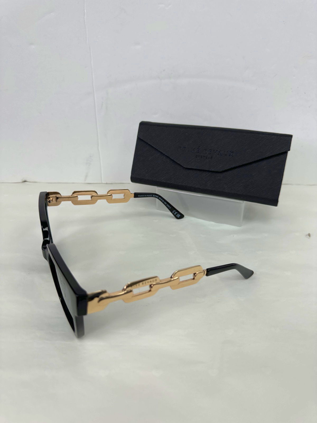Prive Revaux Black Gold Chain Link Square Sunglasses