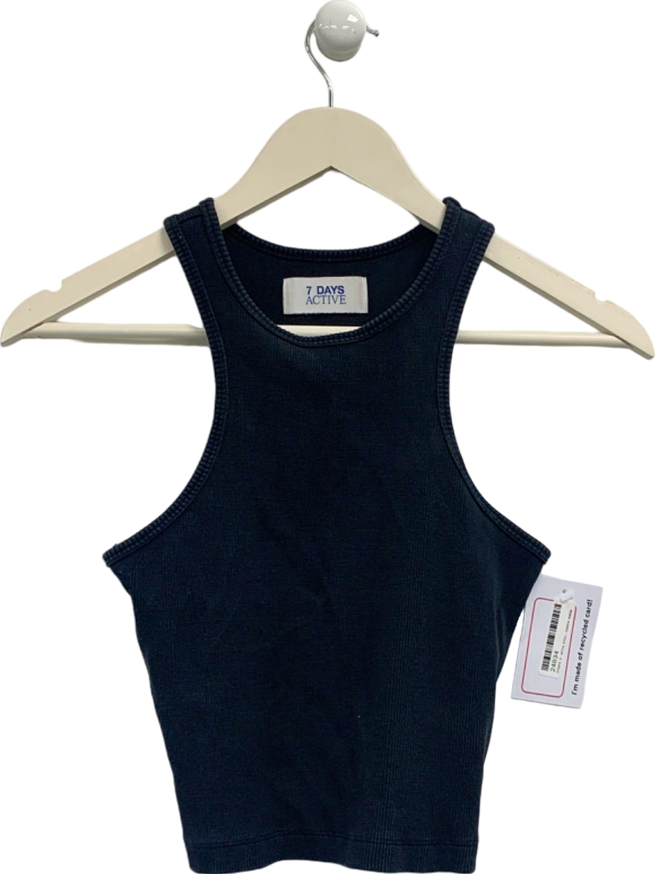 7 Days Active Navy Cropped Rib Tank Top UK S