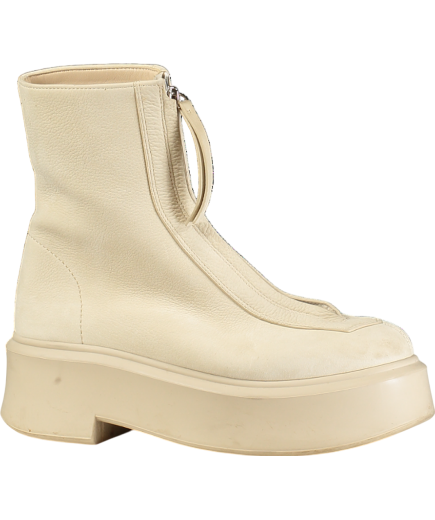 THE ROW Beige Zipped 1 Leather Ankle Boots UK 2 EU 35 👠