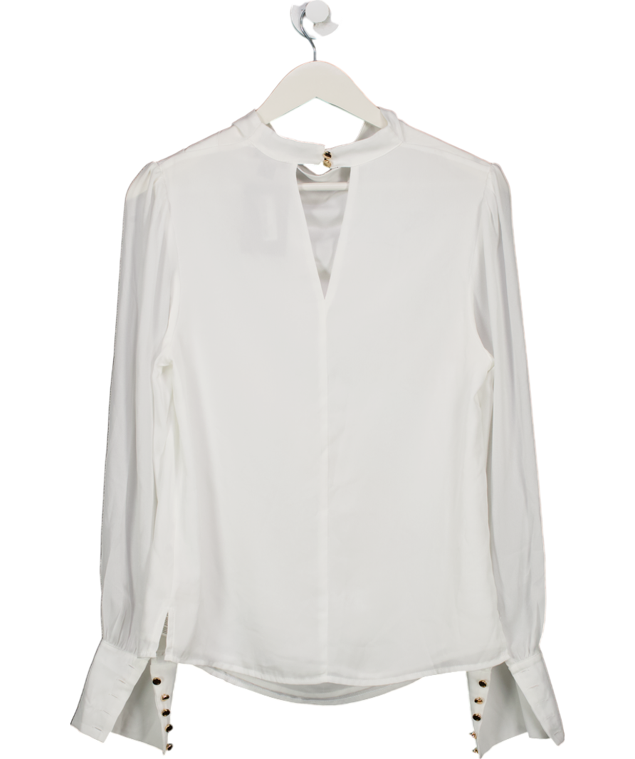 Karen Millen White Pintuck Shoulder Detail Georgette Woven Blouse UK 8
