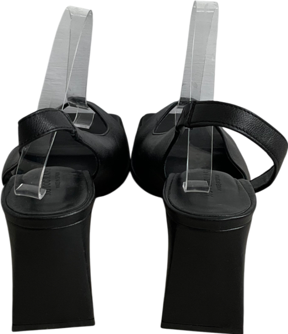 M&S Black Square Toe Leather Chunky Heels UK 8 EU 41 👠