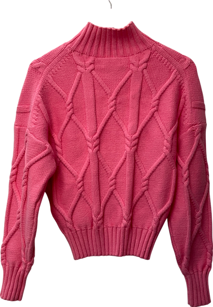 J.crew Bubblegum Pink Cable Knit Chunky Mock Turtleneck Sweater UK M