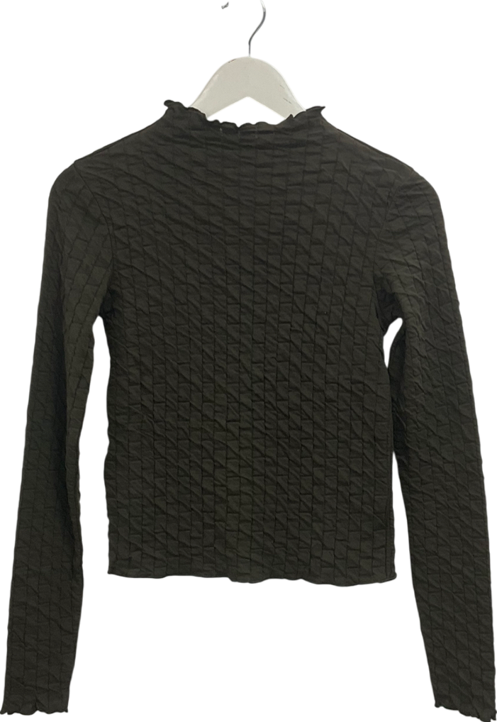 MANGO Green Textured High Neck Top UK M