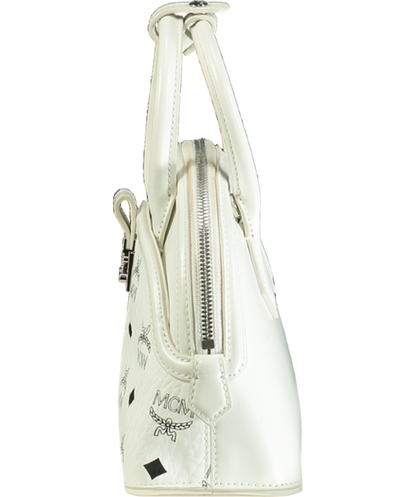 MCM White Tracy Tote In Visetos Leather Mix One Size