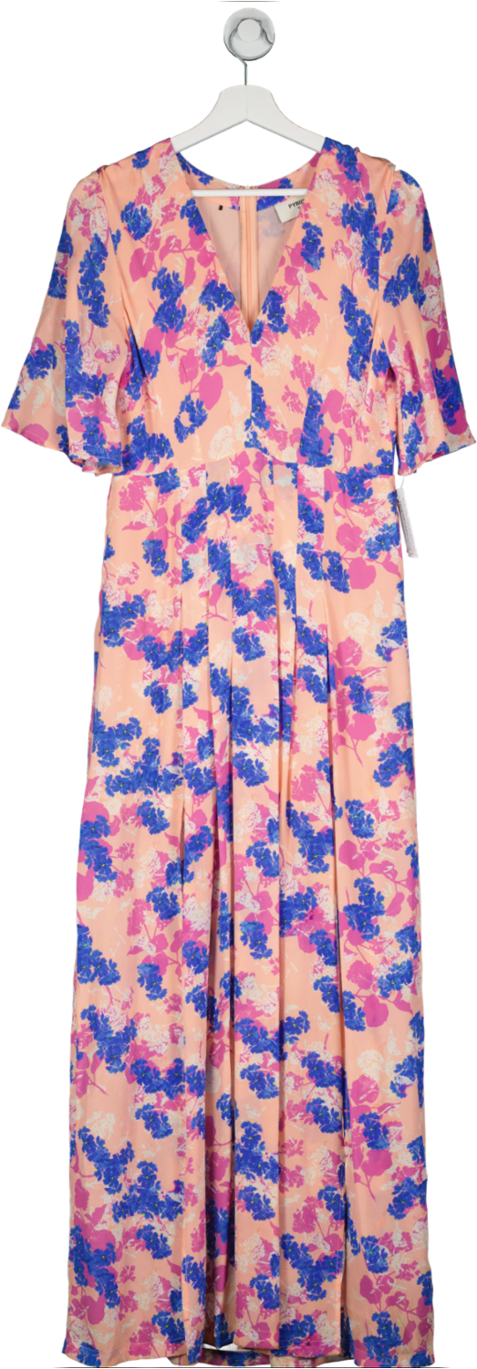 pyrus Pink V Neck Pleated Floral Maxi Dress UK S