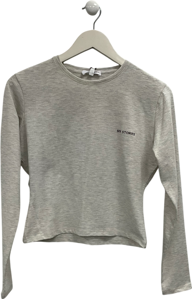 Six Stories Beige Soft Long Sleeve Top In Oatmeal Marl UK M