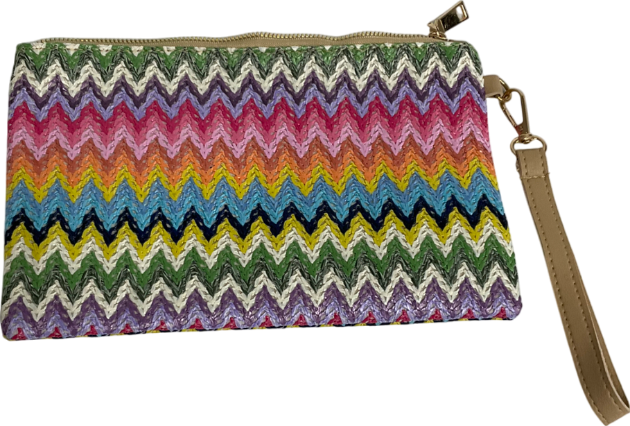 Multicoloured Colourful Straw Woven Clutch Bag