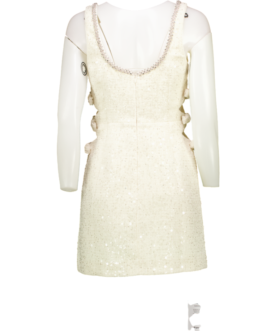 Self-Portrait Cream Boucle Embellished Neck Cut Out Mini Dress UK 4