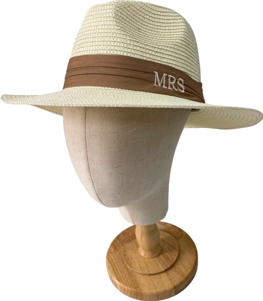 HA Designs Ivory 'MRS' Personalised Straw Sun Hat One Size