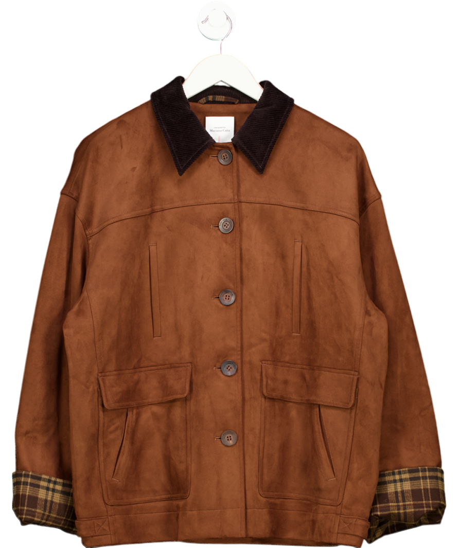 Fabrique X Mariana Catta Brown Robin Corduroy Collar Jacket In Faux Suede UK M
