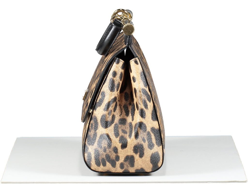 Dolce & Gabbana Brown Leopard Print Coated Canvas And Leather Medium Sicily Top Handle bag