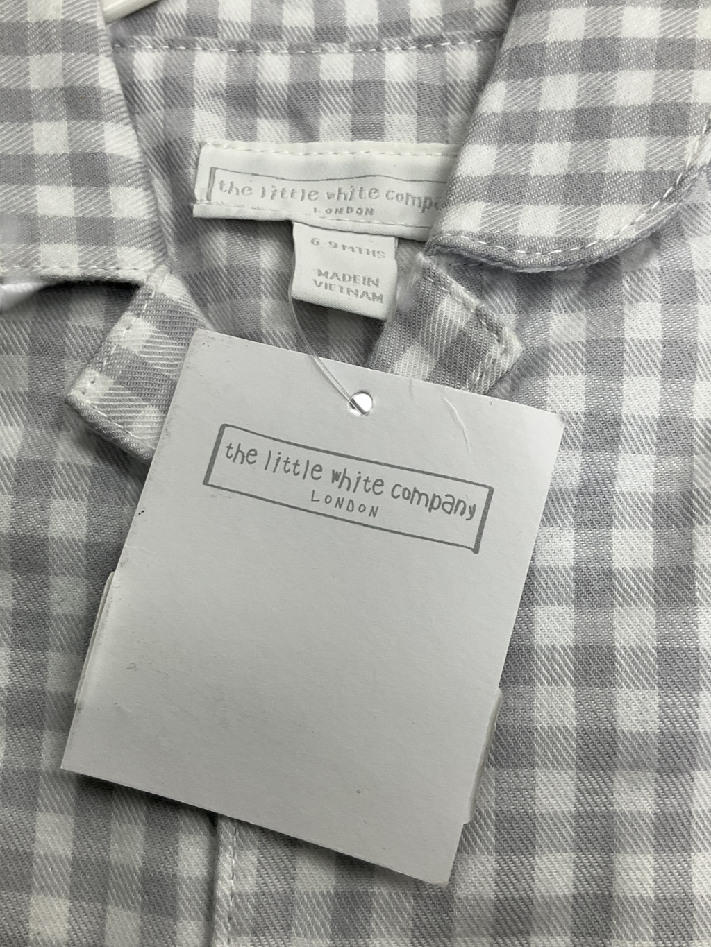 The Little White Company Grey Gingham Sleepsuit 6-9 Months