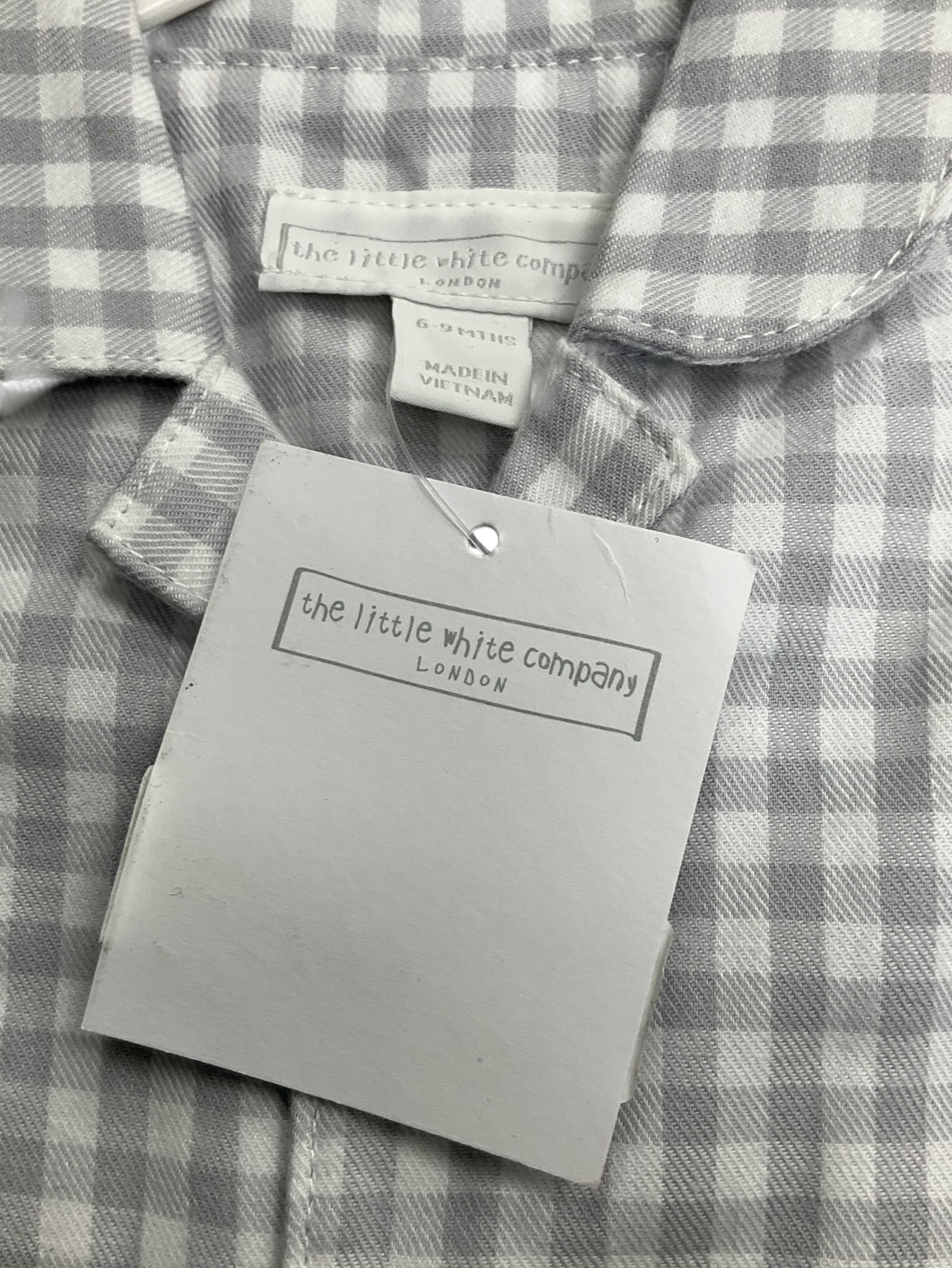 The Little White Company Grey Gingham Sleepsuit 6-9 Months