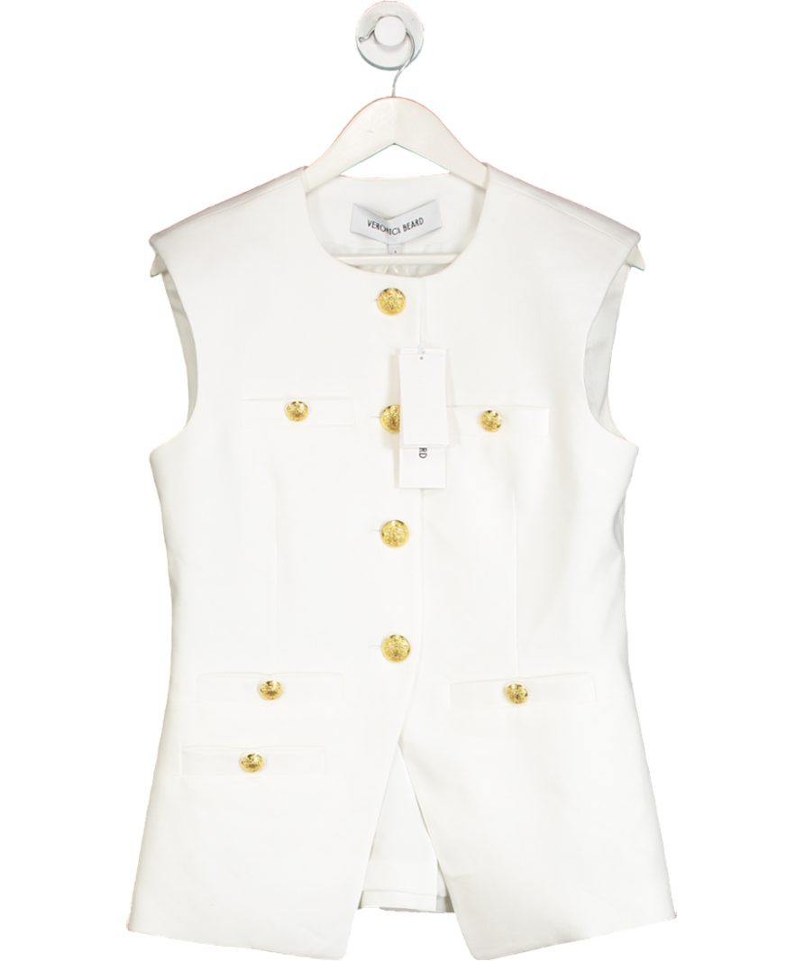Veronica Beard White Tamara Linen Waistcoat UK 8