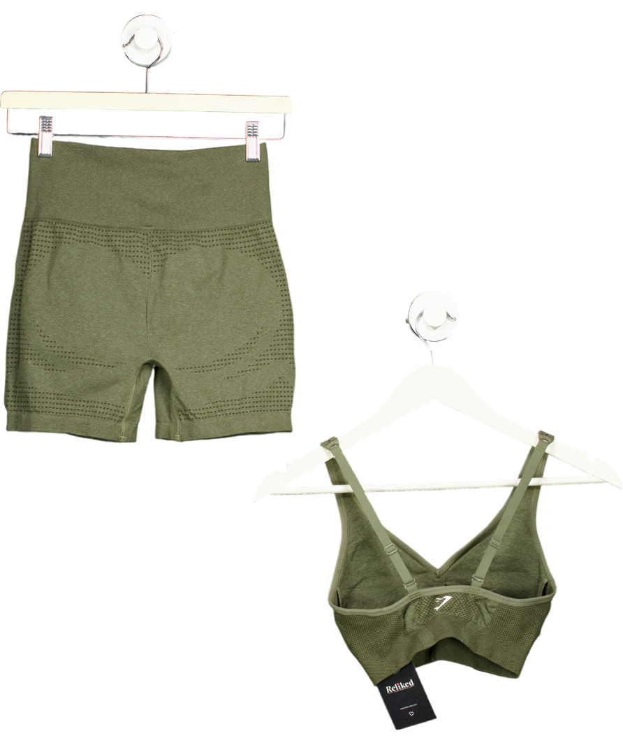 gymshark Green Vital Seamless V Neck Sports Bra And Shorts UK S