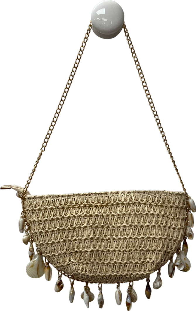 PrettyLittleThing Beige Curved Shell Charm Shoulder Bag