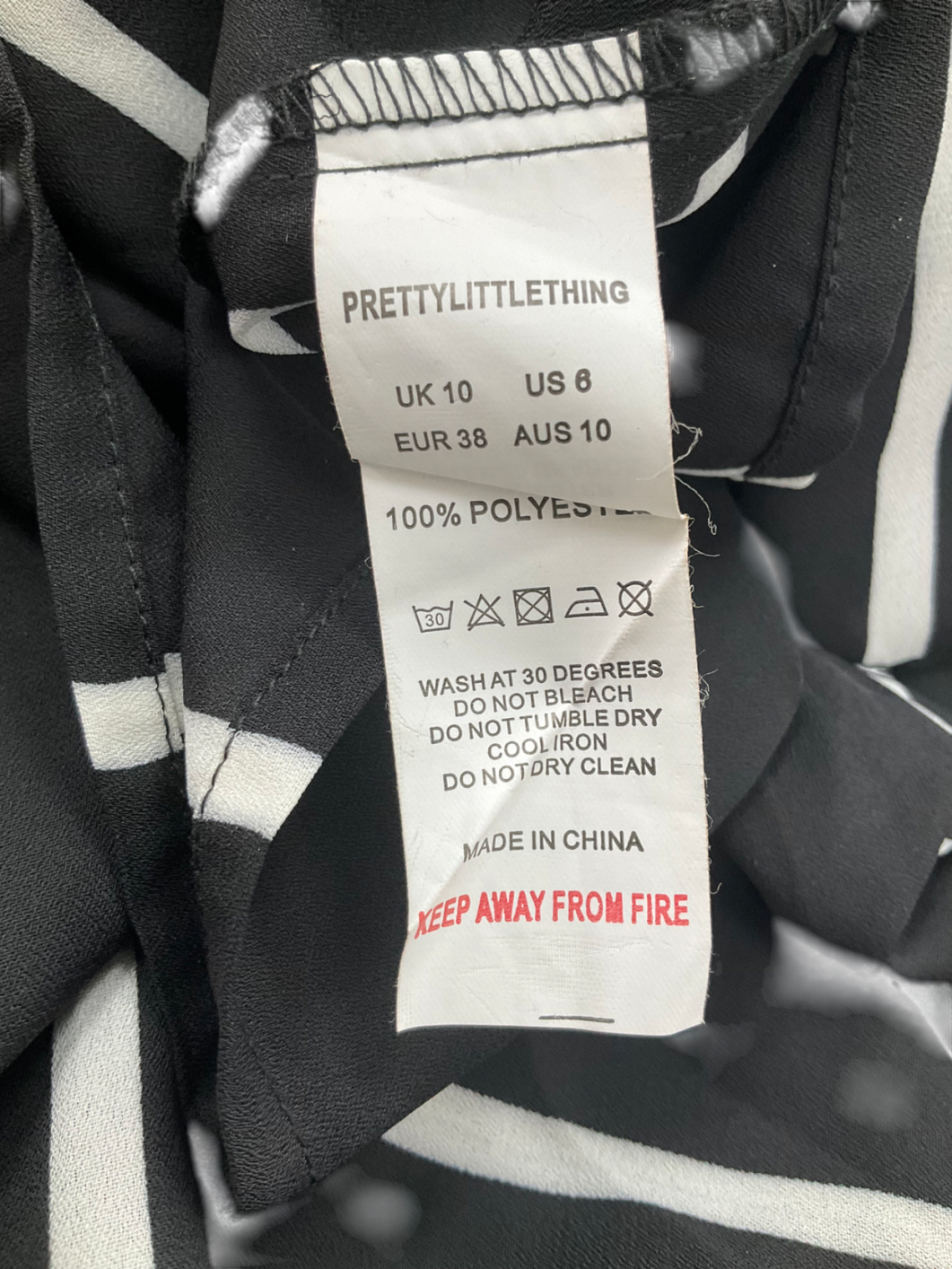 PrettyLittleThing Black Striped Tie Front Top UK 10