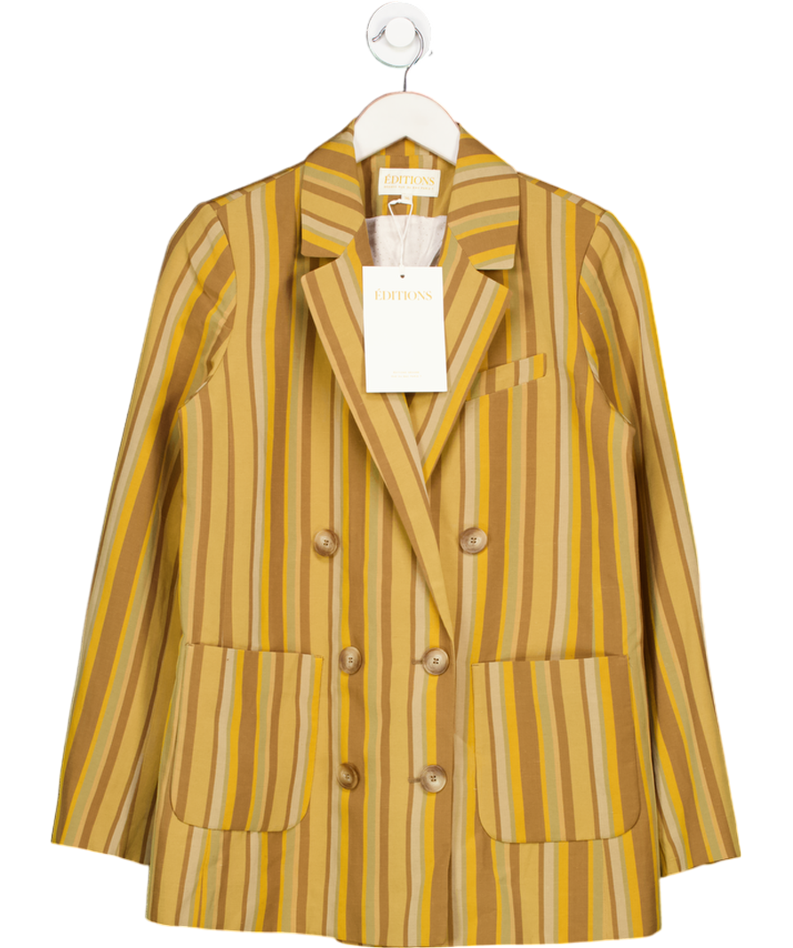 Sezane Yellow Agnes Jacket  Ochre Stripes Khaki Camel Fr36 UK 8