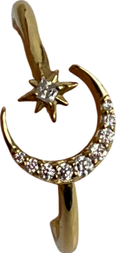 Astrid & Miyu Gold Star & Moon Open Ring In Gold One Size