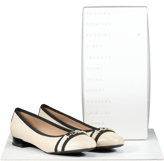 Geox Cream Sand/black Leather Ballerina Pumps Shoes BNIB UK 2.5 EU 35.5 👠