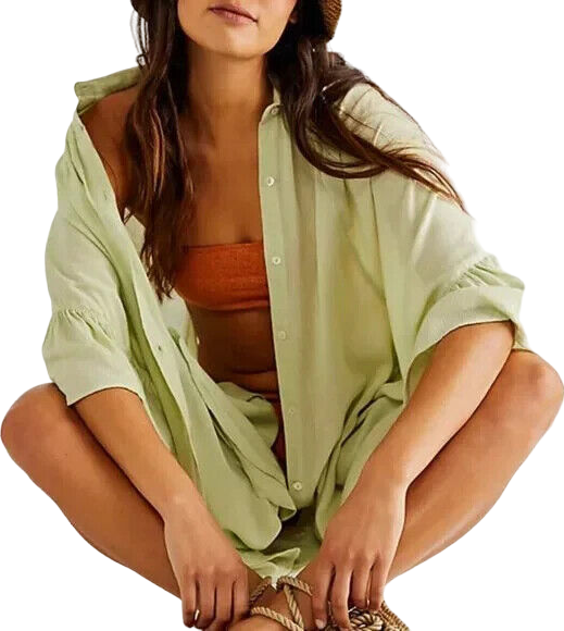 Free People Pale Green 'love Is' Oversized Frill Side Tunic Top UK XS/S