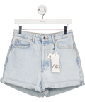 ZARA Blue Denim Fold Over Shorts UK 10
